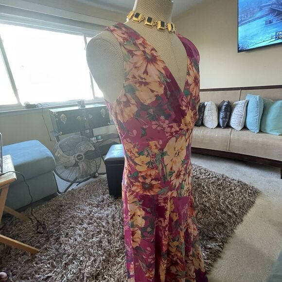 Covington Womans Babydoll Maxi Dress Pink Multi Floral Sleeveless Sheer Fairy 14 - Picture 5 of 16